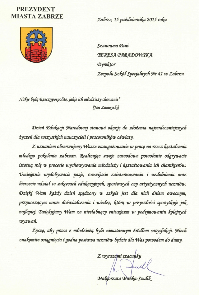 Życzenia od Pani Prezydent m. Zabrze