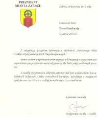 Pismo Prezydent Miasta Zabrze pani Małgorzaty Mańka - Szulik w sprawie panelu