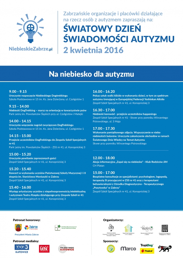 Program obchodów Miesiąca Wiedzy na Temat Autyzmu w ramach Kampanii Społecz­nej Niebieskie Zabrze 2016